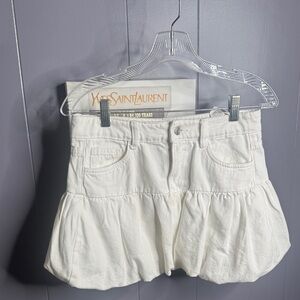 Zara white mini denim balloon skirt